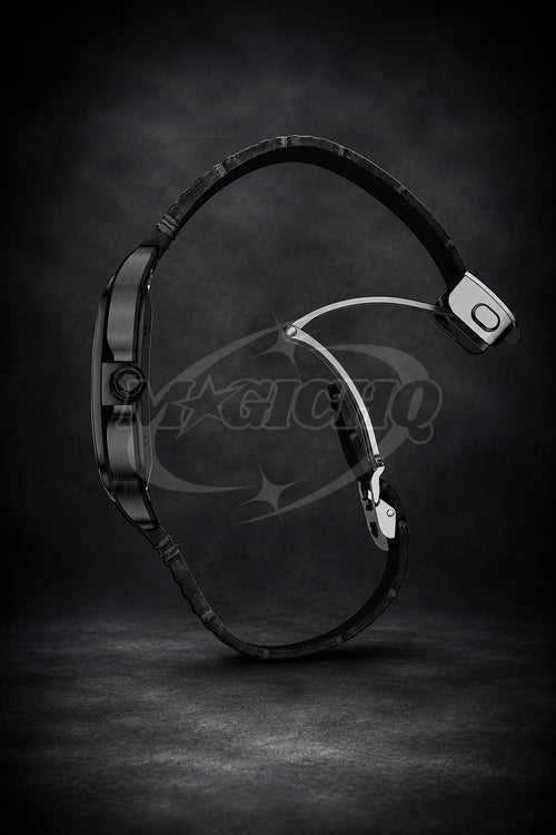 All black leather band santos watch
